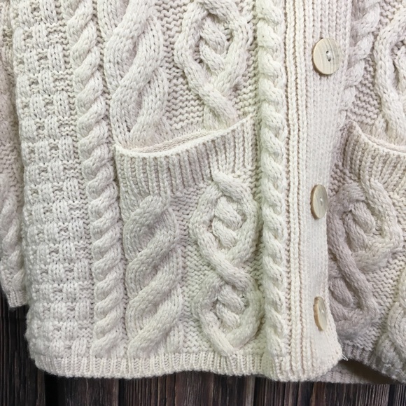 🍀CARRAIGDONN🍀 Merino Wool Ivory Cardigan Sweater 1242 - Picture 4 of 5